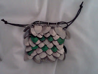 Silver & green scalemail dice bag with black drawstring