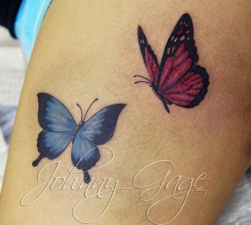 Cor-de-rosa e Azul Pequenas Tatuagens de Borboleta