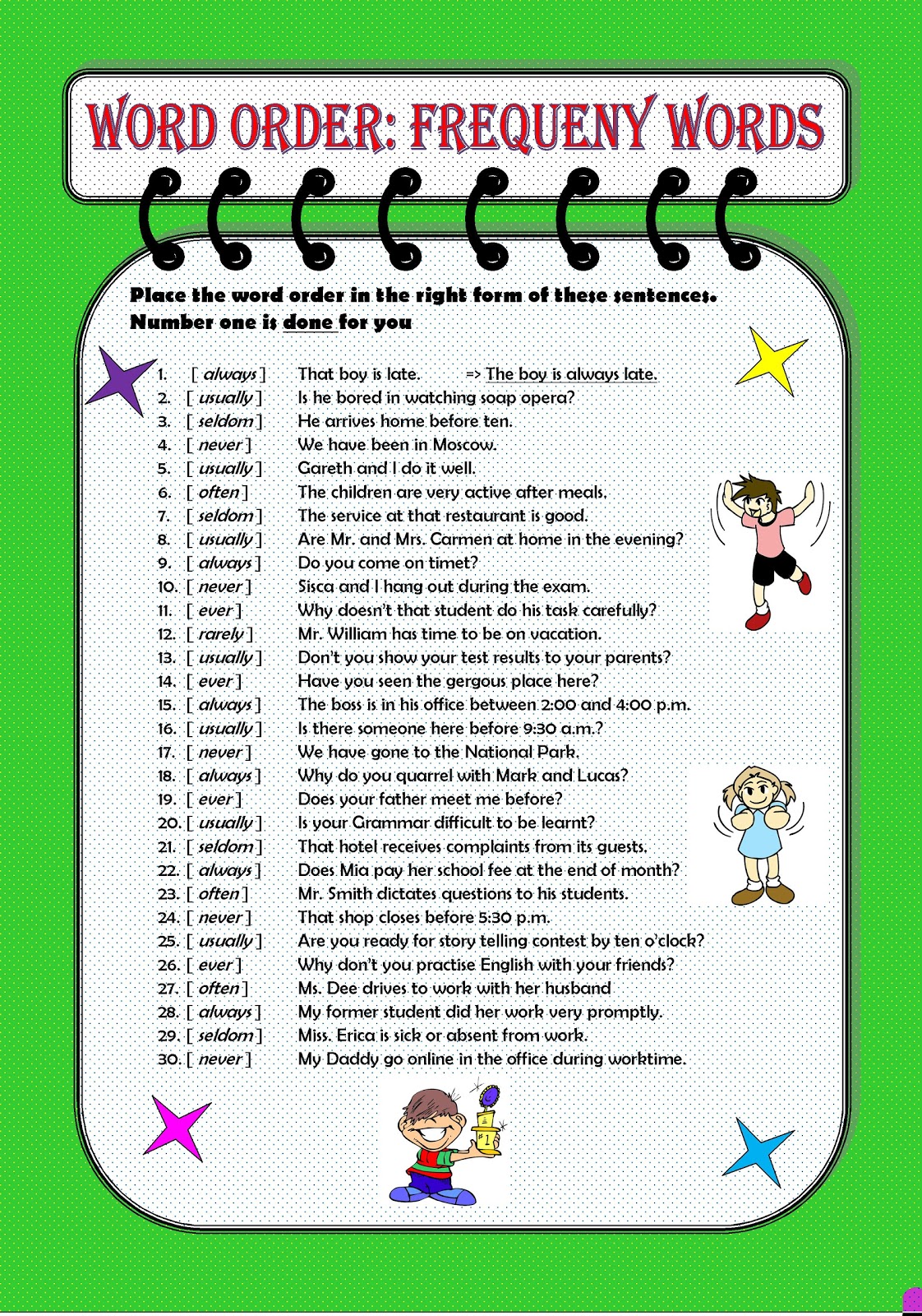 Word order in english sentence. Word order in english. Sentence word order.