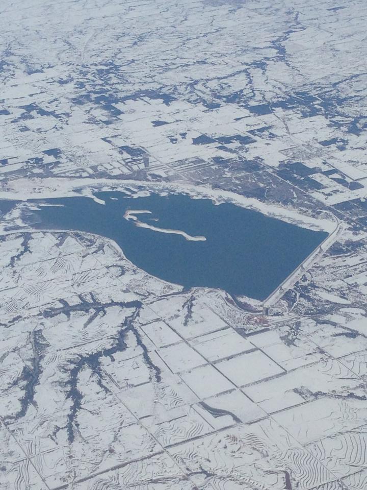 Canton Lake Association Aerial photo of Canton Lake with snow on.