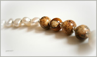 naszyjnik vintage perły słodkowodne i jaspis krajobrazowy