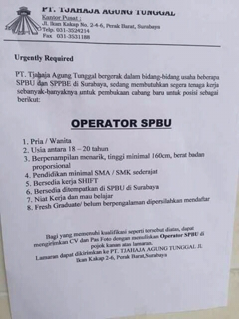 lowongan kerja operator spbu surabaya