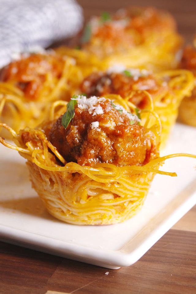 Spaghetti & Meatball Bites - Delish Food