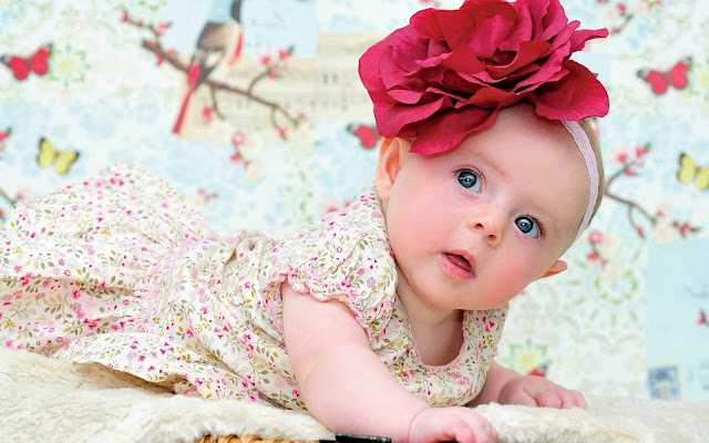 111111-Baby Girl With Big Red Flower Headband HD Wallpaperz