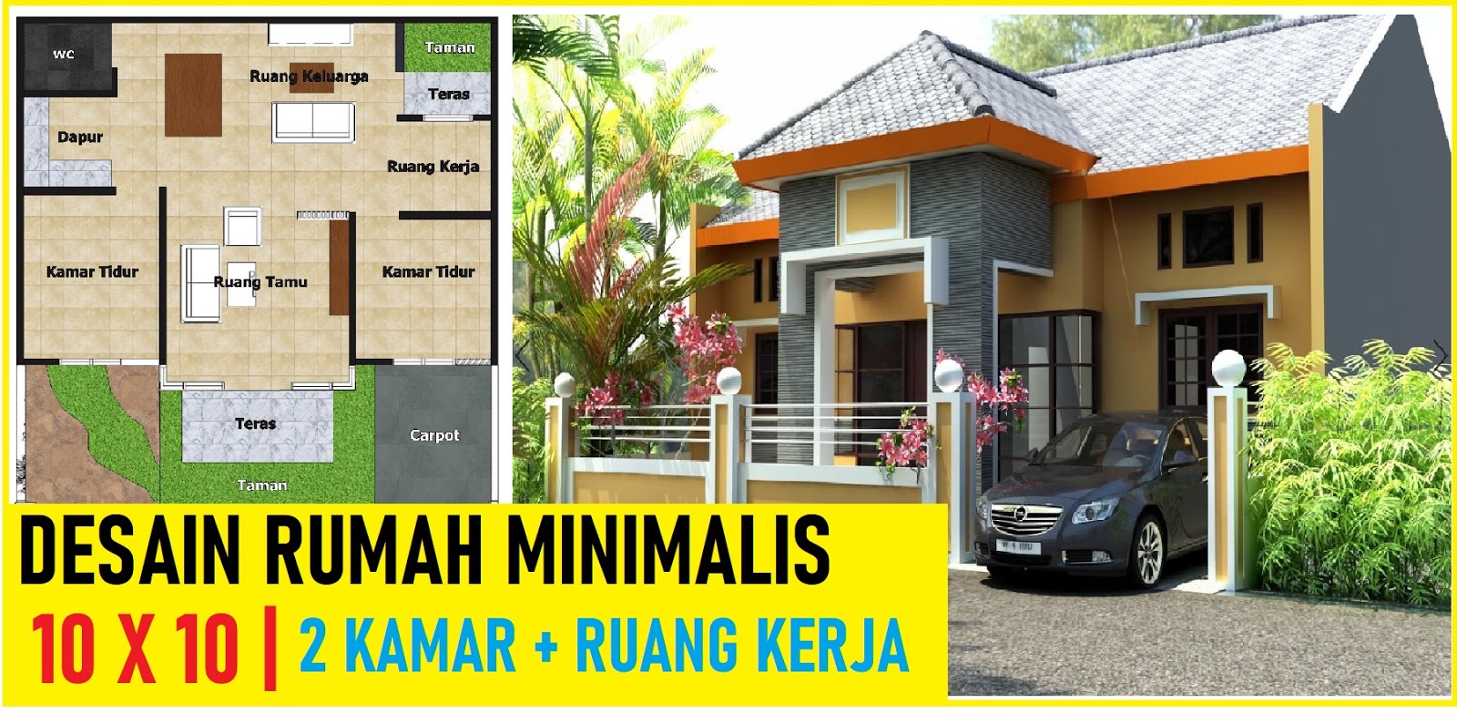 Denah Rumah Ukuran 10x10 1 Lantai Terlihat Kreatif Minimalis Desain