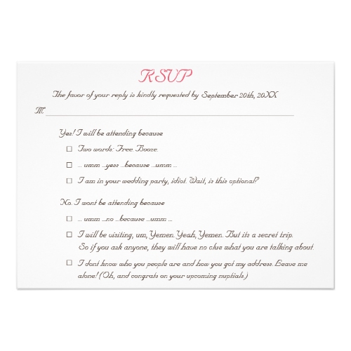 Reasons | Funny Wedding RSVP Invitation Card