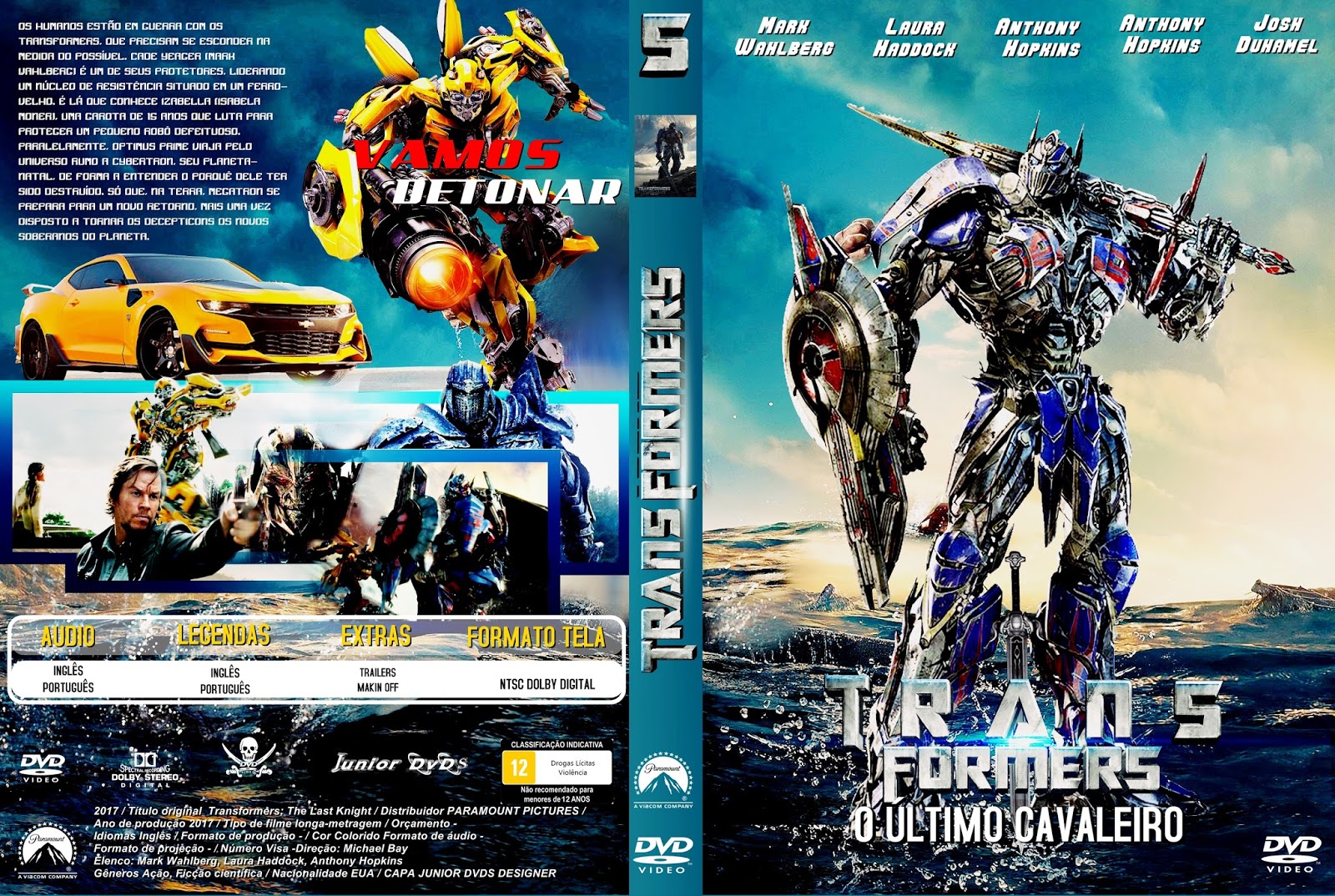 JUNIOR DVDS DESIGNER CAPA DO FILME TRANSFORMERS 5 O ÚLTIMO CAVALEIRO