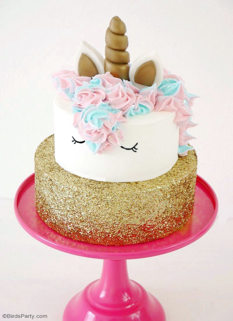 How To Make a Unicorn Birthday Cake - step-by-step tutorial recipe to make a stunning, trendy unicorn cake for your child's birthday - It's easier than it looks! by BirdsParty.com @birdsparty