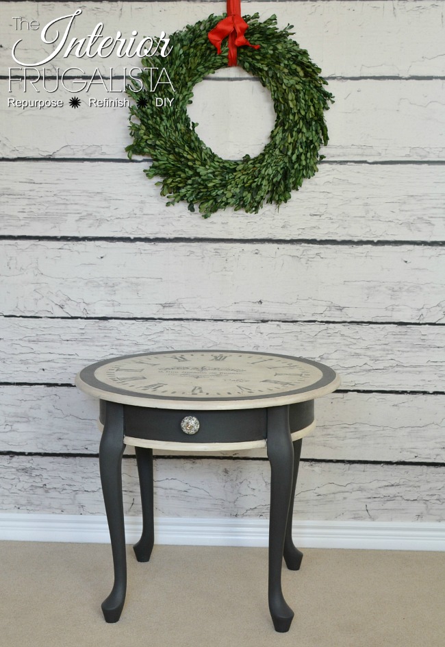 A dated Queen Anne style accent table gets an Old World Clock Face makeover with black chalk paint after two previous failed makeover attempts.