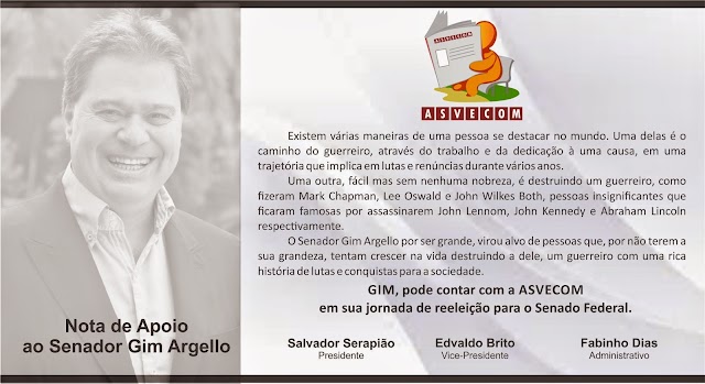 NOTA DE APOIO AO SENADOR GIM ARGELLO