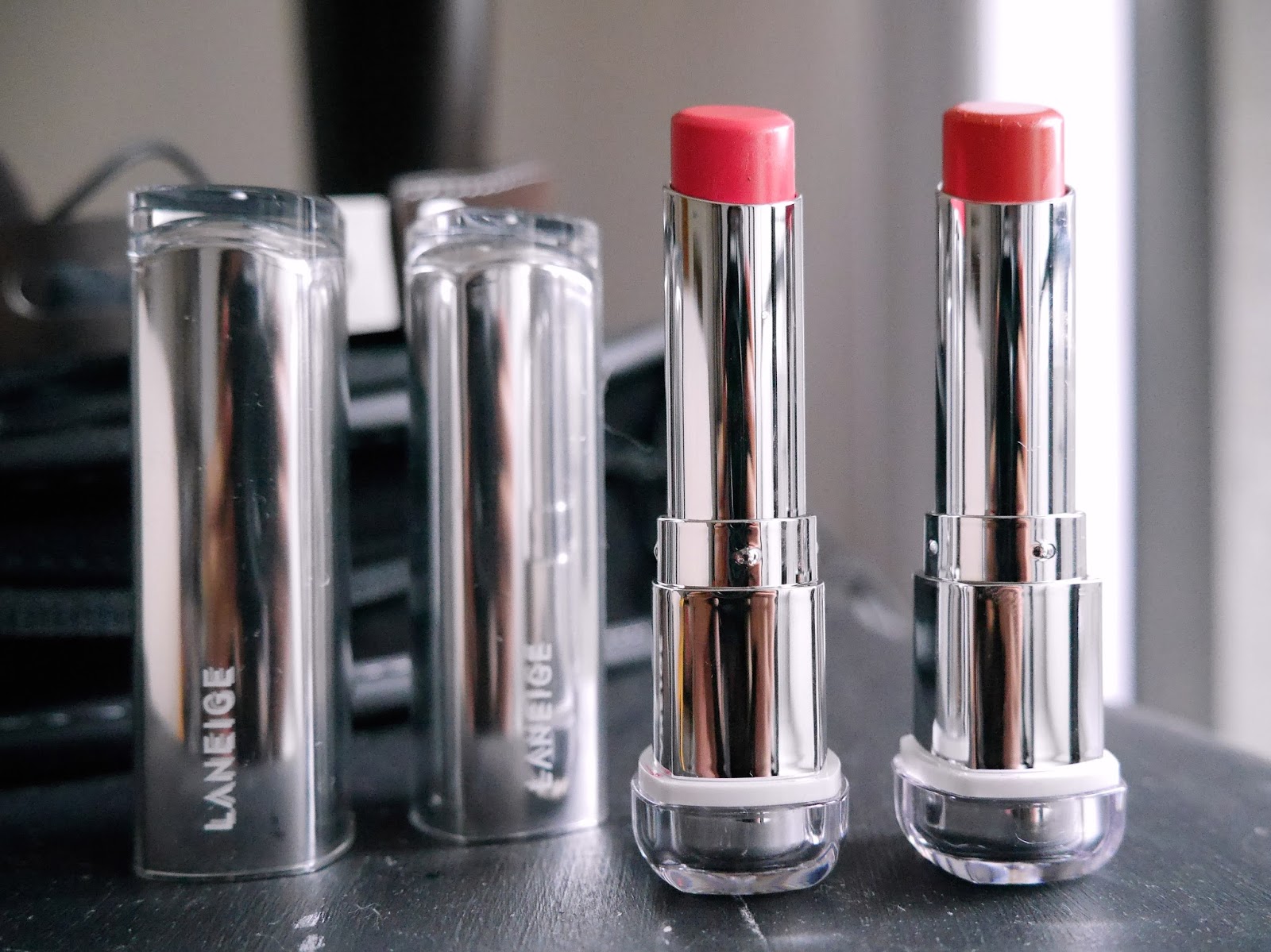 laneige serum intense lipstick twinkle coral flash pink swatch review