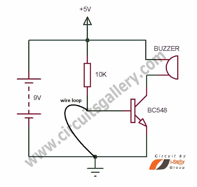 Simple Circuit Schematic Wire Loop Alarm for Door Security using