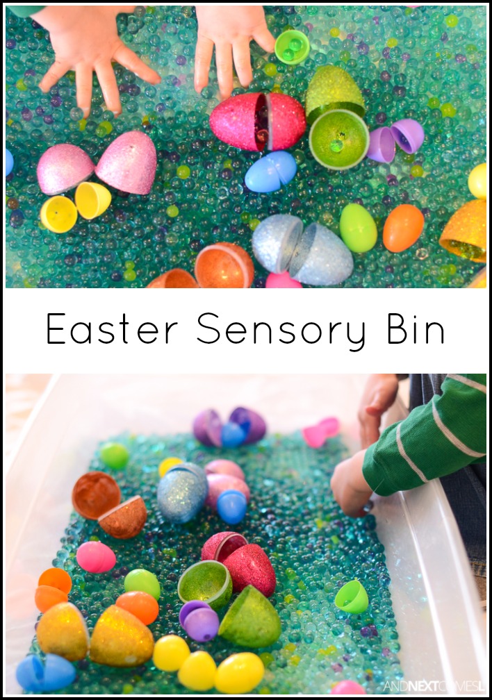 Easter Sensory Bin with Scented Water Beads And Next Comes L