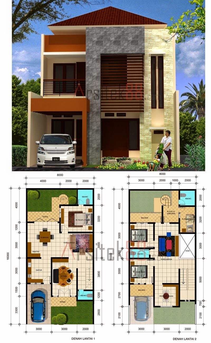 Desain Rumah Minimalis 2 Lantai Denahnya Foto Ukuran 8x12