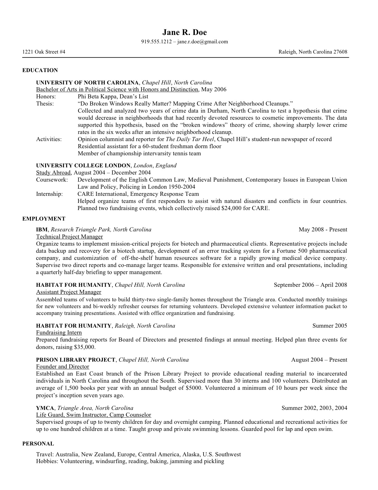 personal project essay examples