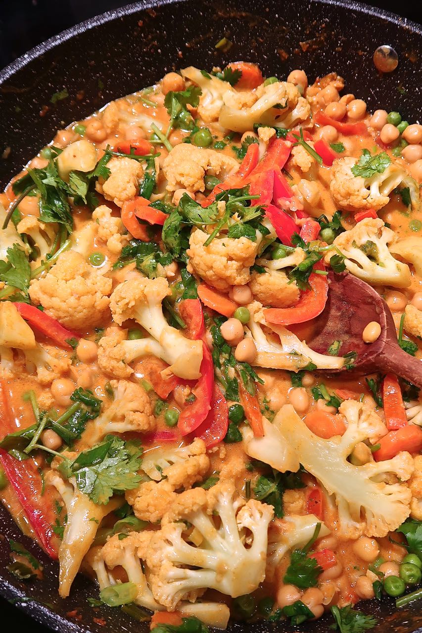 Scrumpdillyicious Thai Peanut Coconut Cauliflower Chickpea Curry