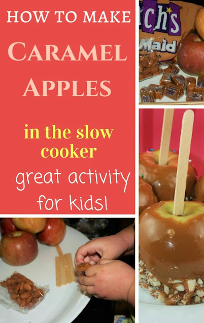 what a fun project! I like that you can have the caramel melt slowly so the kids don't get burnt. We did this for a girl scout party and it was such a fun hit! Caramel Apples for everyone! (keep nuts separate, obviously)
