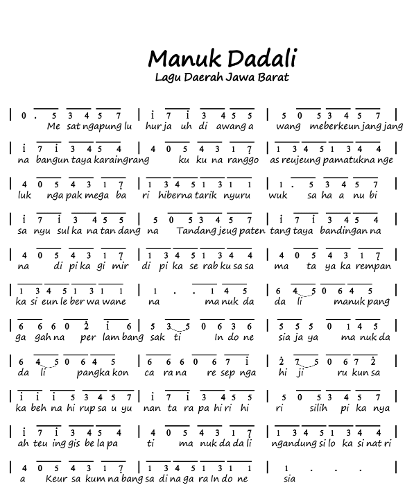 Not Angka Lagu  Manuk  Dadali  Lagu  Daerah Jawa Barat 