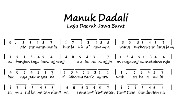 Not Angka Lagu Manuk Dadali Lagu Daerah Jawa Barat
