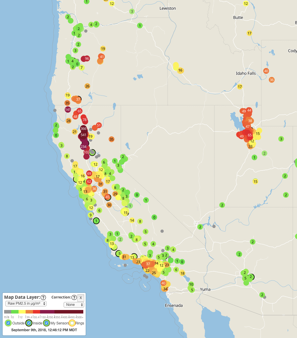 i keep reminding myself that things are much worse near the fires than in northern utah as can be seen in todays purple air network data i keep reminding myself that things are much worse near the fires than in northern utah as can be seen in todays purple air network data