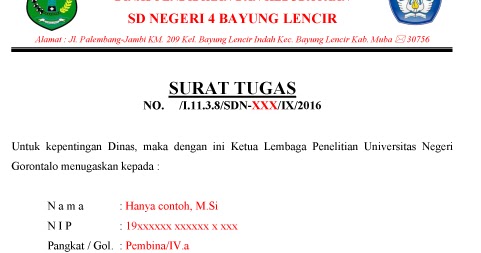 Contoh Surat Perjalanan Dinas Guru Paud