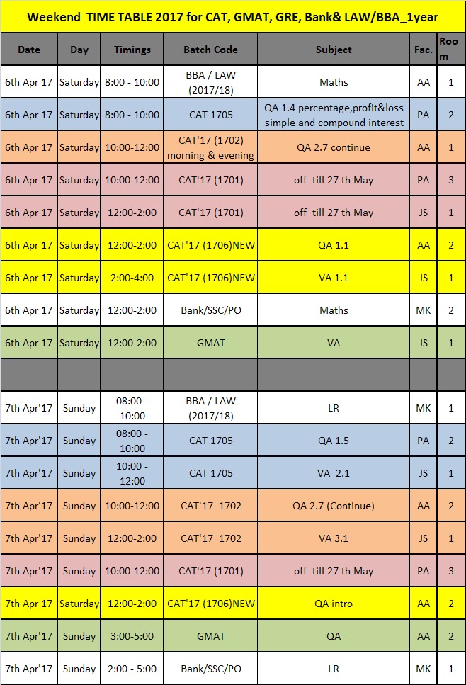 time schedule table