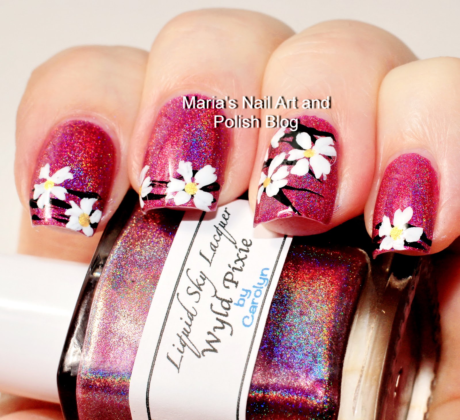 Marias Nail Art and Polish Blog: Black and white floral nail art on ...