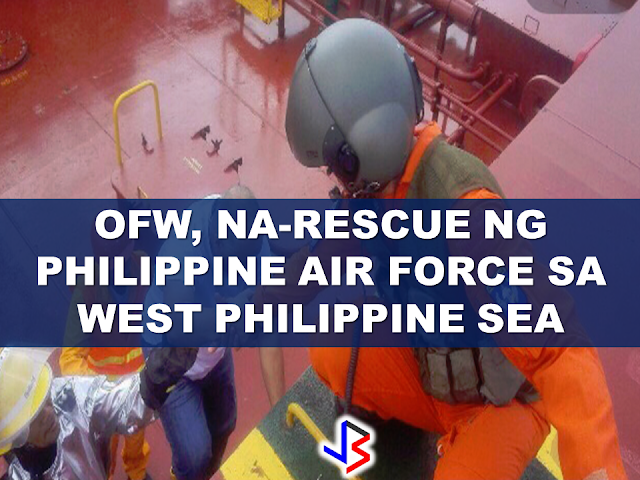 The Philippine Air Force (PAF) rescued an overseas Filipino worker (OFW) who needed medical treatment while aboard an Italian ship cruising the West Philippine Sea last December 8. The rescued  Filipino crew member Able Seaman Jaime Jerome  is onboard the Italian vessel M/V Marlene D'Amato.  PAF spokesman Colonel Antonio Francisco said the ship "requested for the aeromedical evacuation" of Jerome.                    When the ship made this distress call, it was around 100 nautical miles west of Bolinao, Pangasinan.  Francisco said Air Force pilots lifted Jerome from M/V Marlene D'Amato to Villamor Air Base in Pasay City "despite the high level of risks posed by the deteriorating weather condition en route and the rough sea conditions which made the landing at the ship deck more difficult."  Francisco said this mission "exemplifies the PAF's commitment to put into action its thrust of developing a Jointly Engaged Transforming Force for greater peace and security."   Source:Rappler ©2016 THOUGHTSKOTO