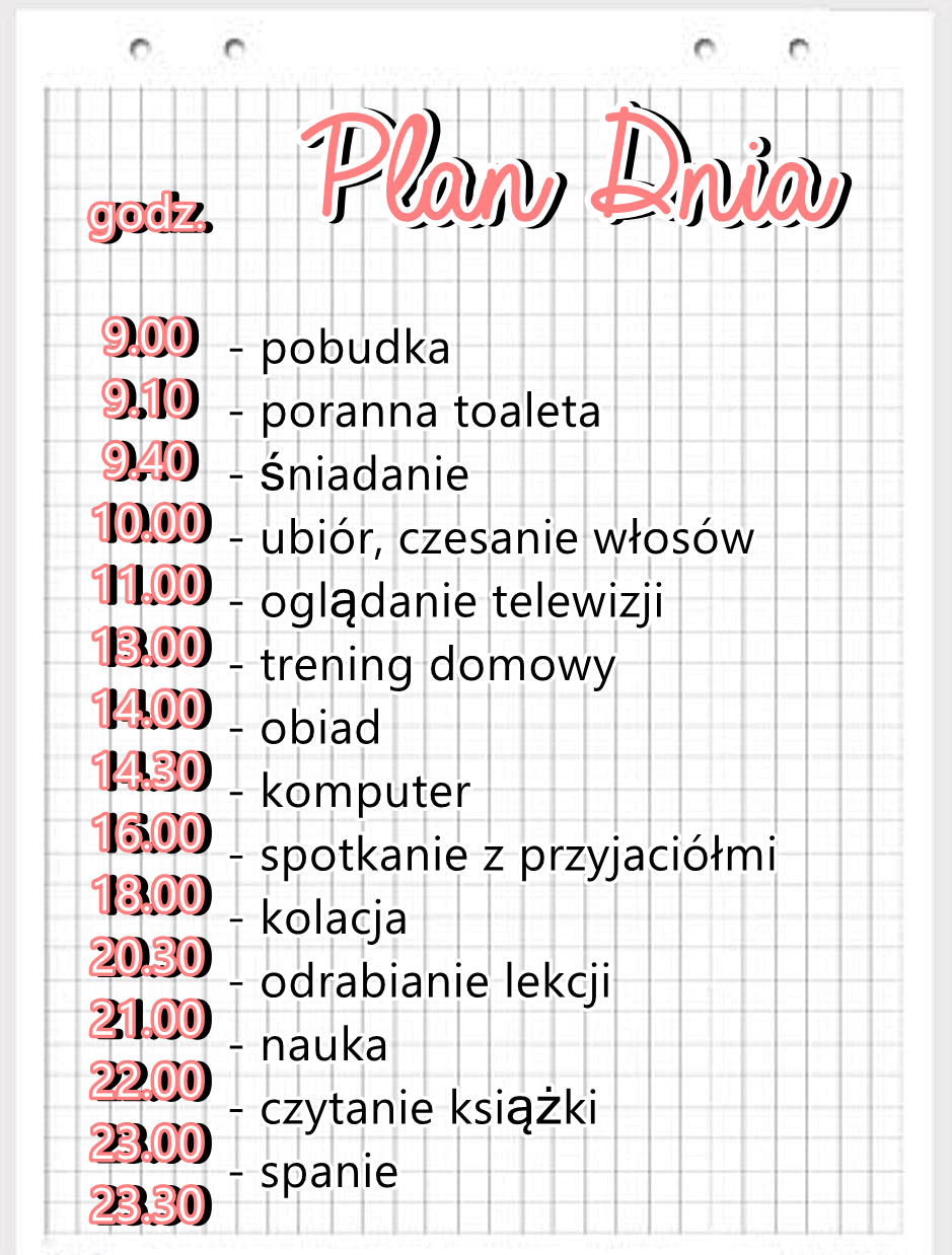 Oliwia Blogg: MÓJ PLAN DNIA + pytania