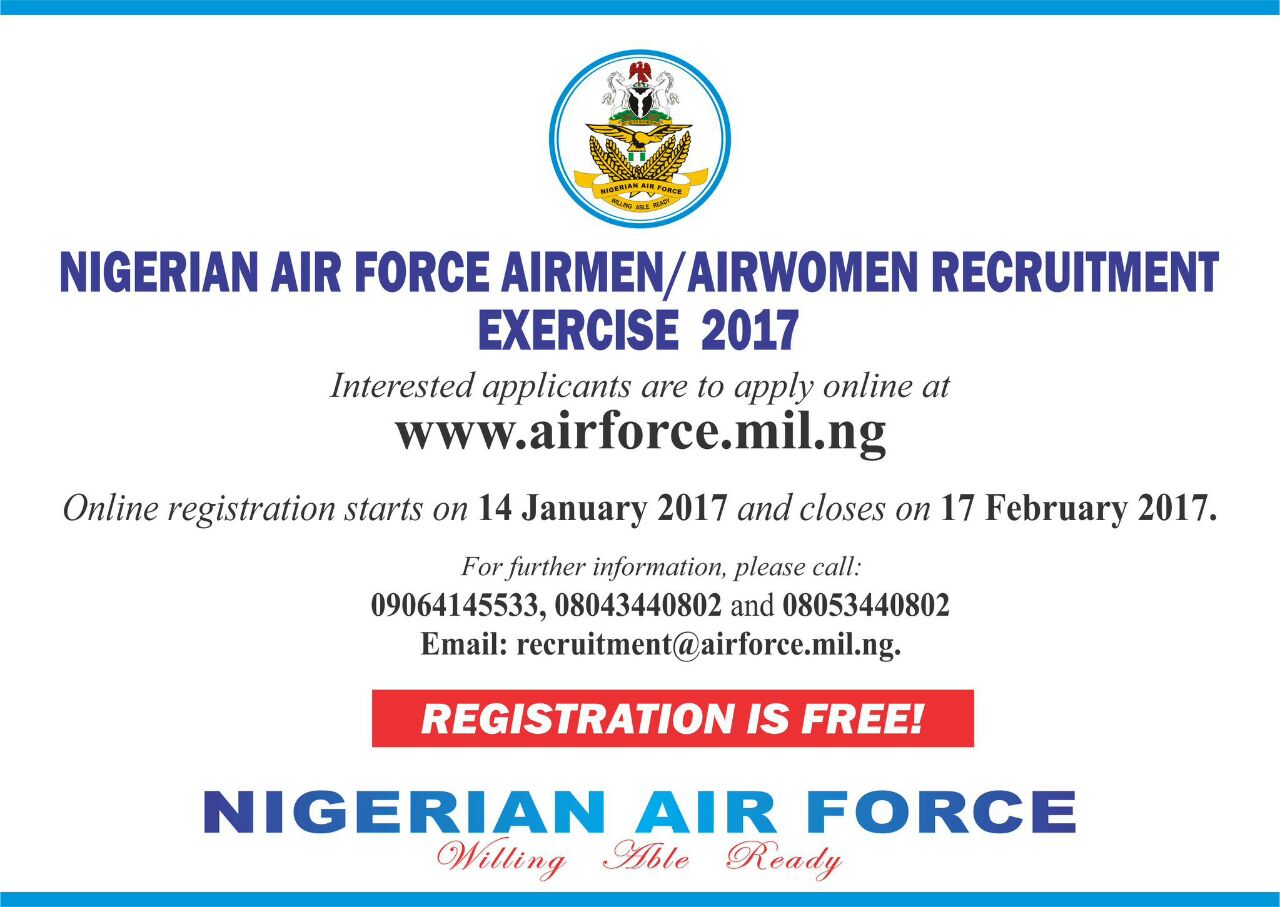 How To Apply For Nigerian Air Force Airmen & Airwomen 2017 Recruitment...
