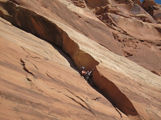 Single pitch trad dihedral in Monument Canyon