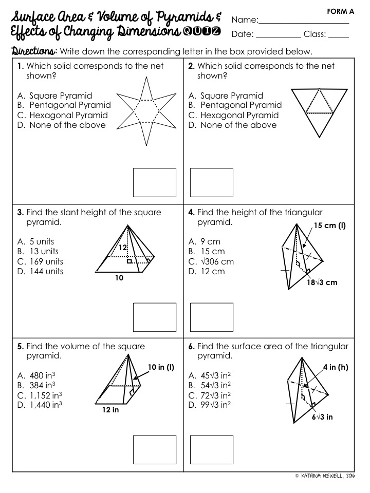 Surface Area and Volume of Pyramids Unit | Mrs. Newell's Math