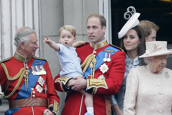 Queen Elizabeth II, Prince Charles, Prince of Wales, Prince William, Duke of Cambridge, Catherine, Duchess of Cambridge and Prince George of Cambridge