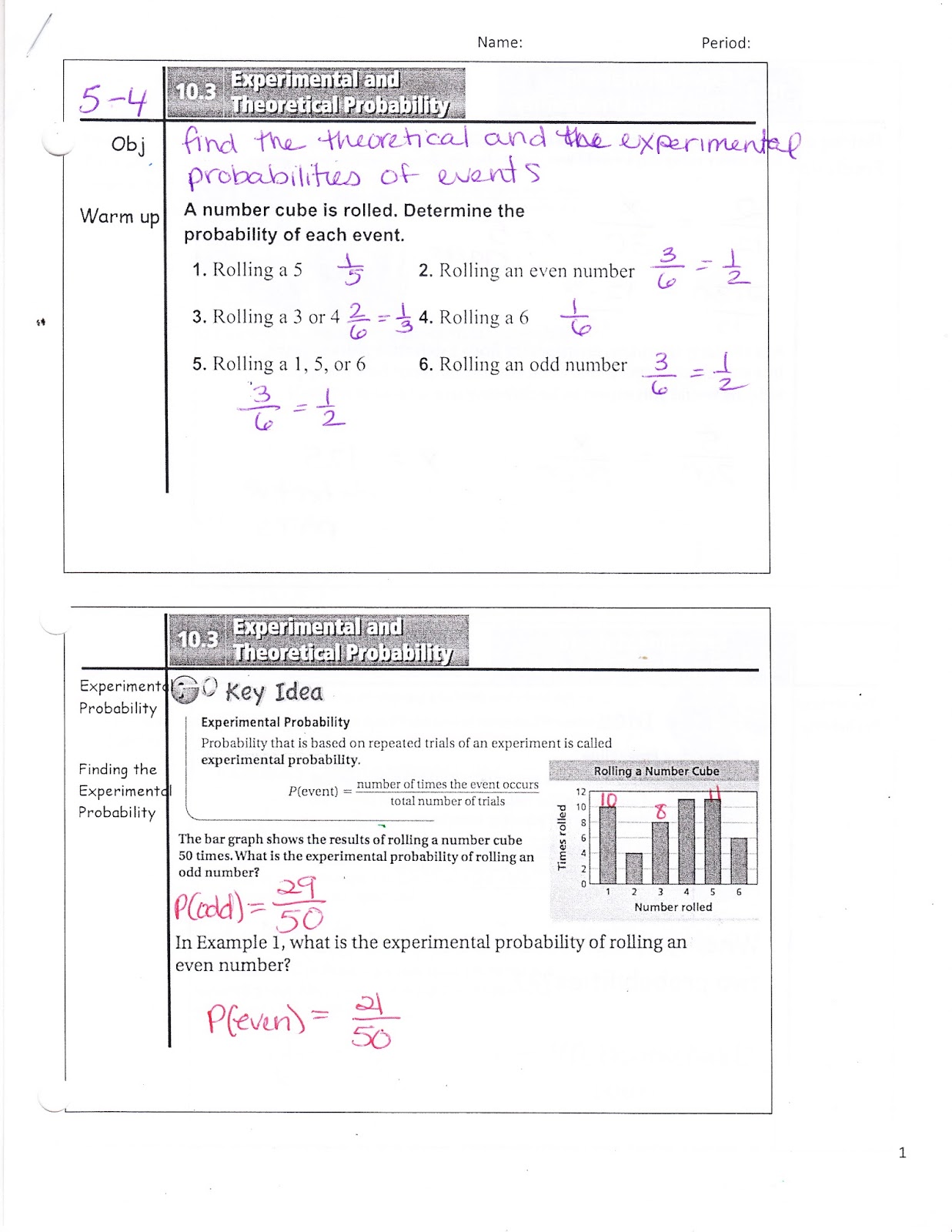 Ms. Jean's Classroom Blog: 10.3 Experimental and Theoretical Probability