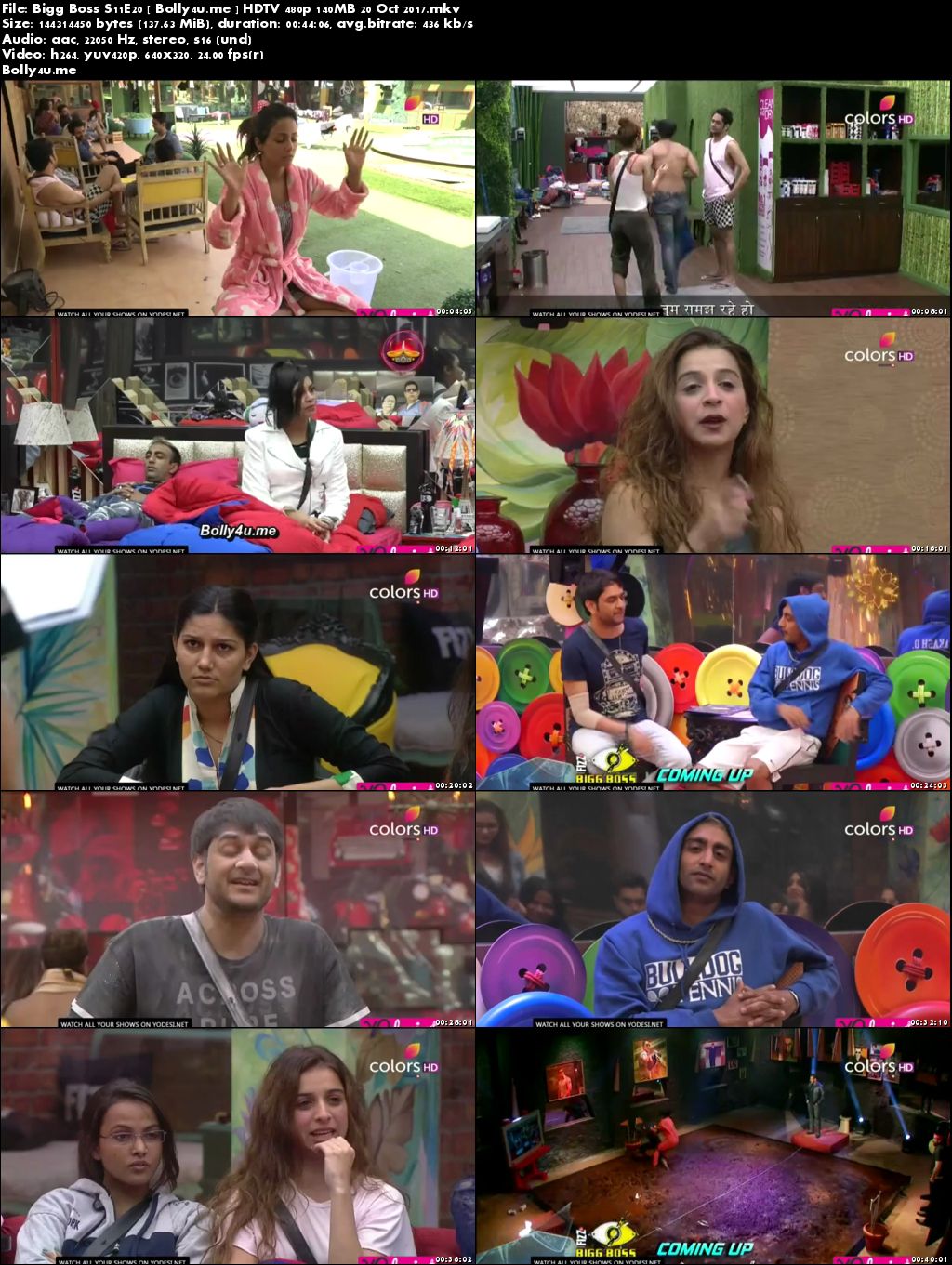 Bigg Boss S11E20 HDTV 480p 140MB 20 Oct 2017 Download