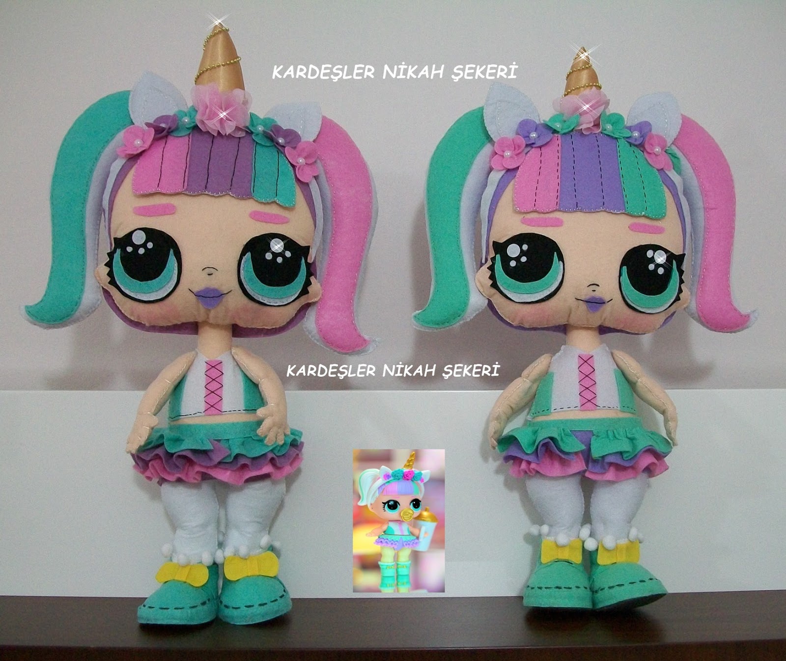 Kardeşler nikah Şekeri. Keçe L.O.L bebek unicorn