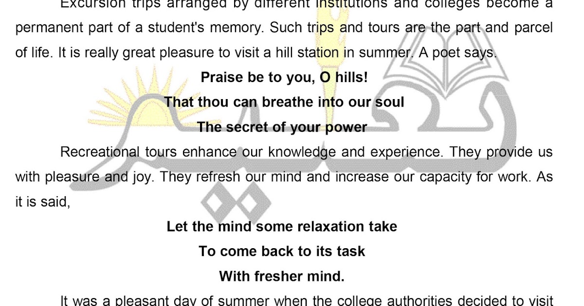 Essay on a visit to a hill station for class 2 picture