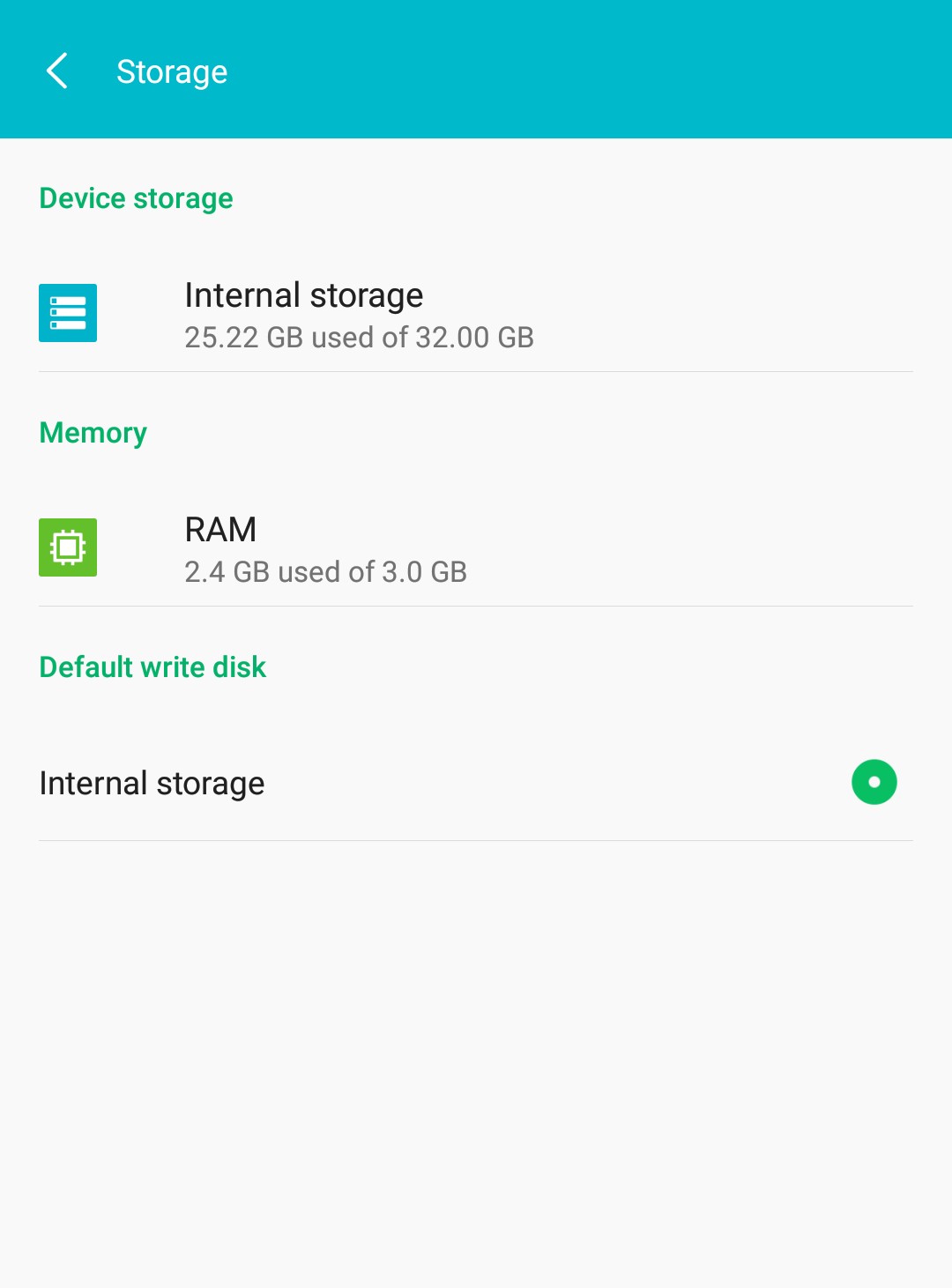 Android Storage Menu