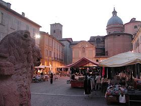 Piazza San Prospero in Reggio Emilia often hosts a market