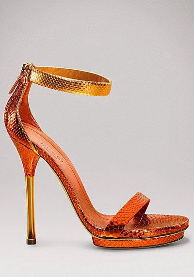 Gucci, Orange Gucci Python Sandals, Orange Sandals