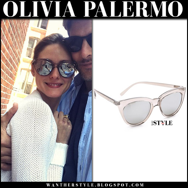 Olivia Palermo With Mirrored Cat Eye Le Specs Sunglasses