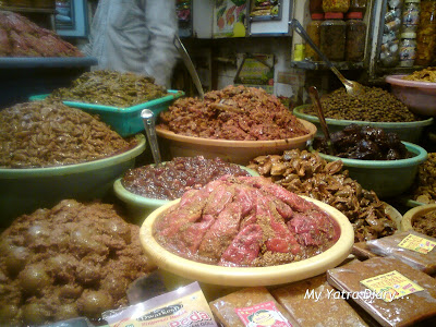 A variety of pickles on display in a shop at Haridwar
