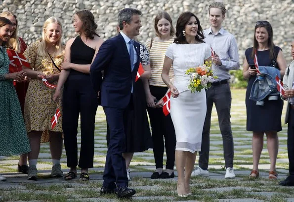 Crown Princess Mary wore a silk midi dress by Marc Jacobs