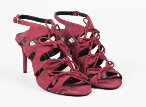 Sandal cao gót nữ Balenciaga Rouge Cerise Red Suede Cutout Bow Sandals