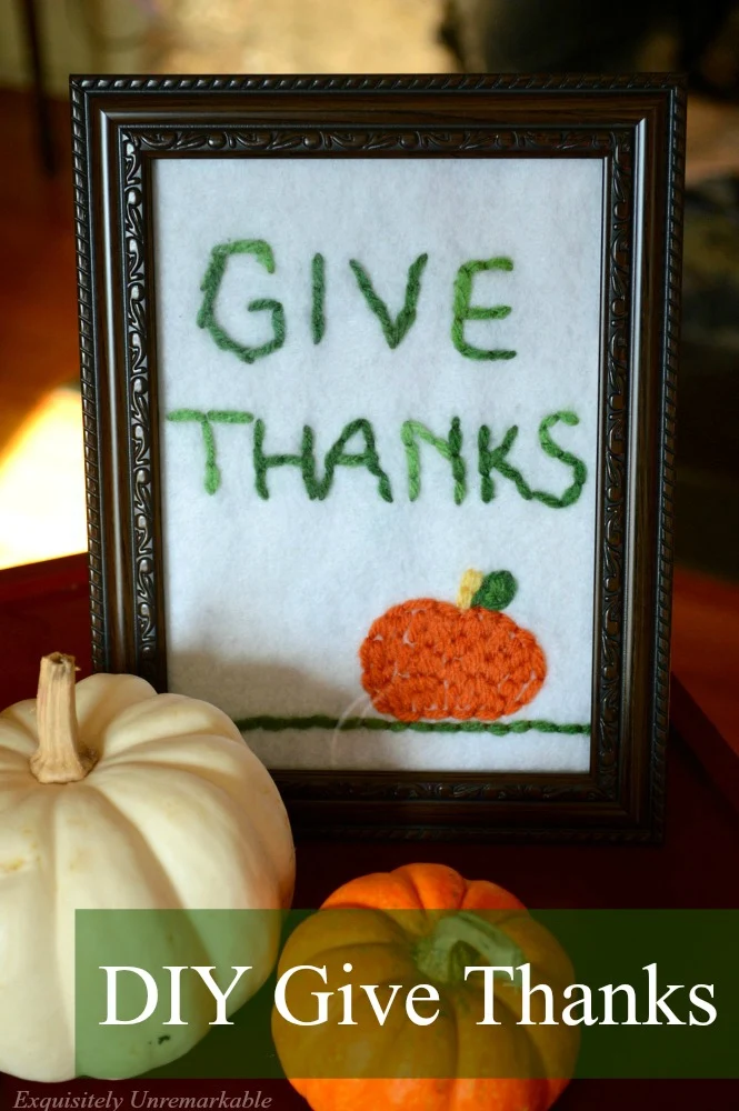 DIY Give Thanks text over Give Thanks in frame with pumpkins