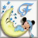 Alfabeto de Mickey Bebé durmiendo en la luna F.