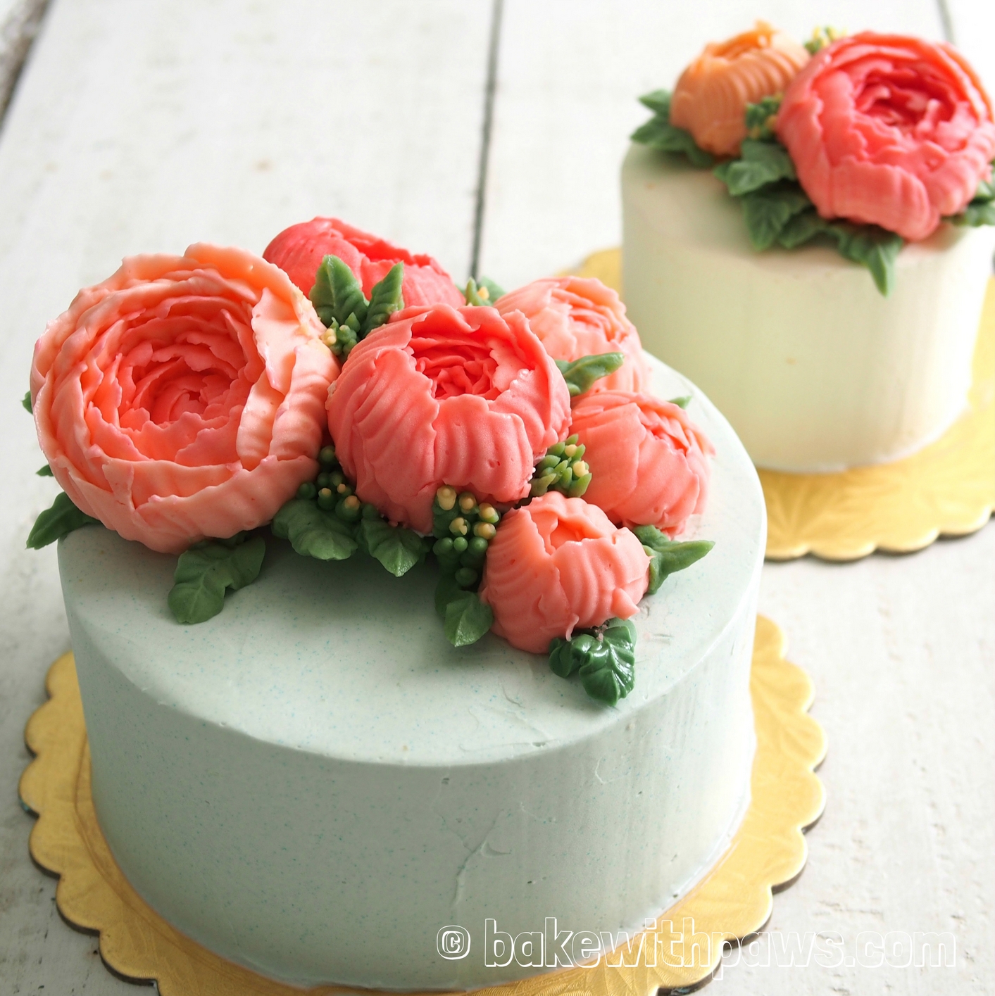Korean Style Buttercream Flowers Cake 2 BAKE WITH PAWS