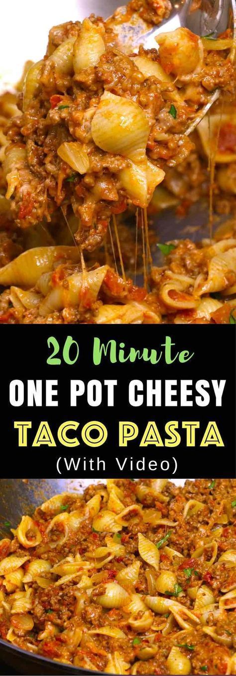 One-pot Cheesy Taco Pasta – One of the easiest quick dinner recipes. It’s loaded with ground beef and shredded cheddar cheese. So delicious. This simple and easy recipe comes together in 20 minutes. Quick and easy recipe. Video recipe