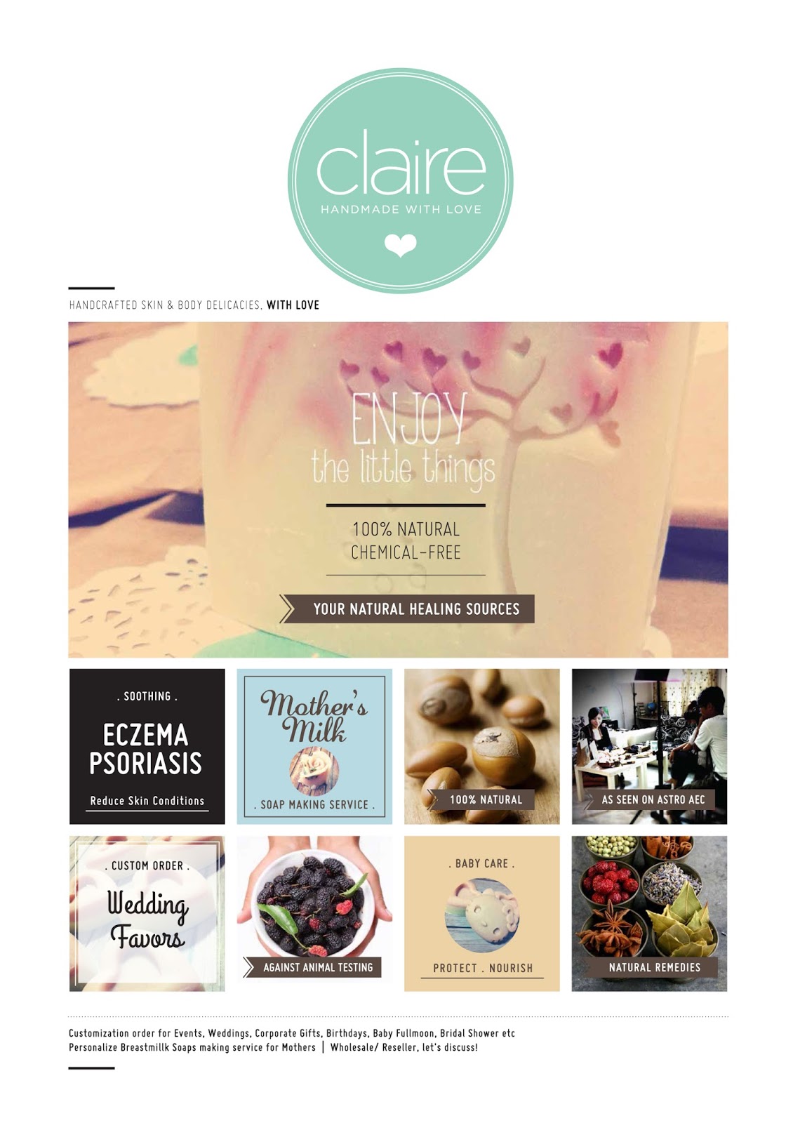 shop here claire organics why buy handcrafted soap flyer