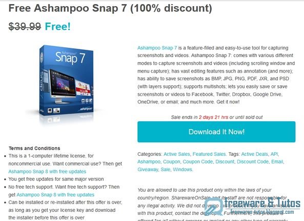 Offre promotionnelle : Ashampoo Snap 7 encore gratuit !
